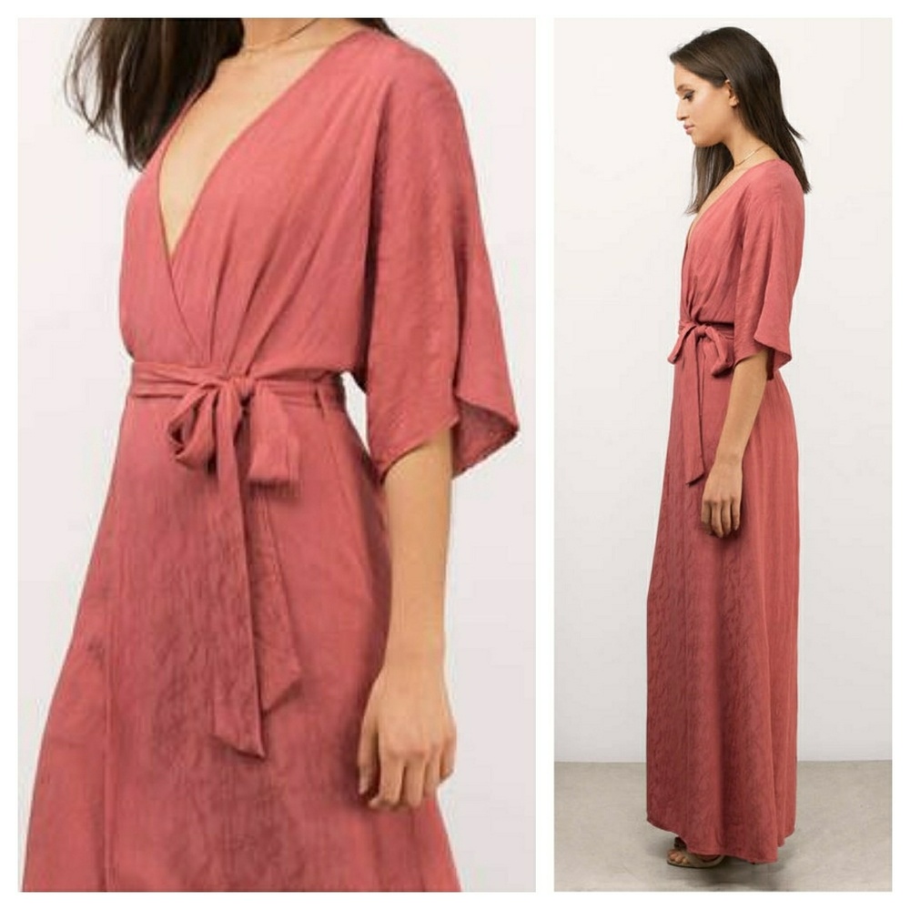 1 left! Large. boho salmon wrap maxi dress - Picture 3 of 3